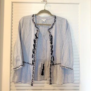 Dressbarn Westport Stripe Tassel Open Shirt Jacket